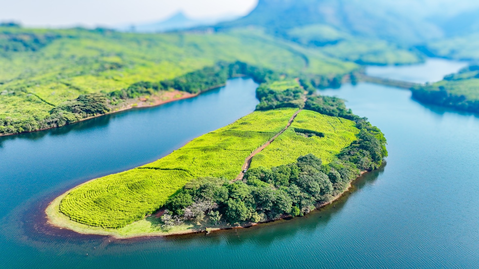 Aerial view of Thathe Beach Island surrounded by water